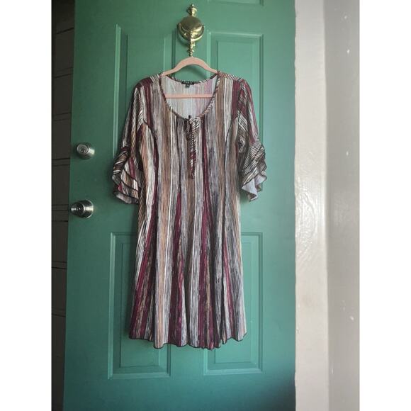 Sami & Jo XL Petite Boho Striped Midi Dress with 3/4 ruffled bell sleeves - Picture 4 of 10
